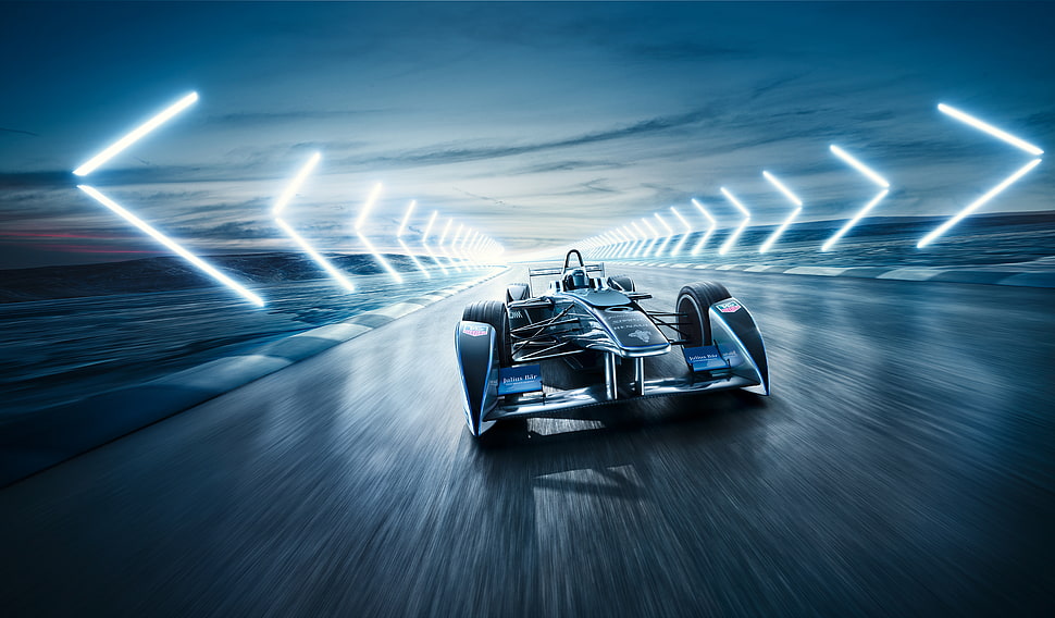 time lapse photography of blue racing vehicle HD wallpaper