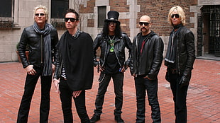 group of men wearing of black leather jacket HD wallpaper