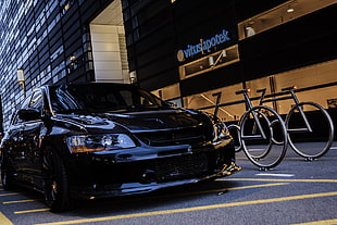 black Honda Civic coupe, car, Oslo, Mitsubishi Lancer HD wallpaper