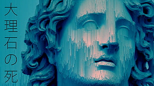 man's portrait statue, statue, glitch art, vaporwave