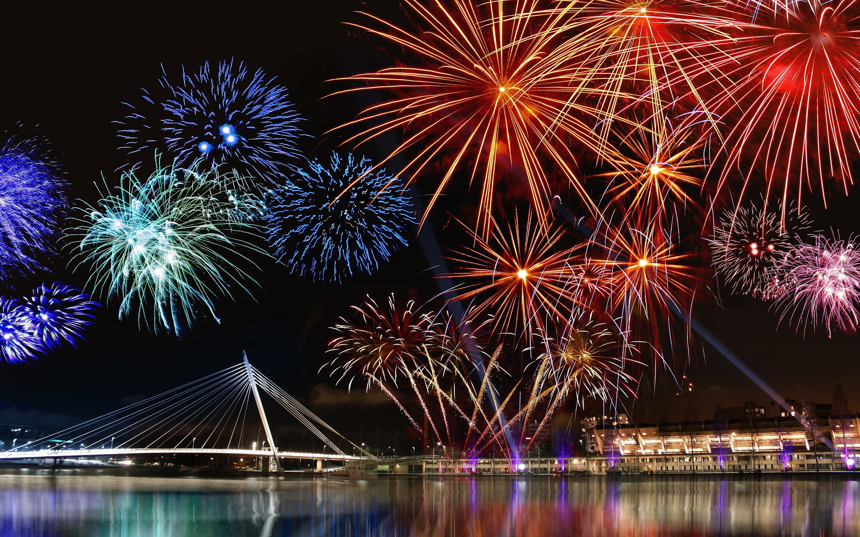 fireworks display, New Year, fireworks, cityscape