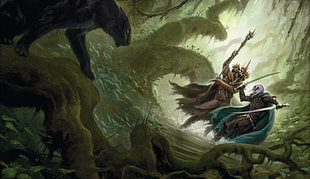 RPG game cover, fantasy art, Drizzt Do'Urden, Dungeons & Dragons, Guenhwywar HD wallpaper