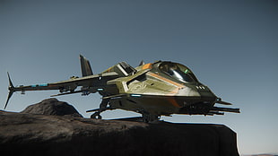 olive-green helicopter, Star Citizen, video games, spaceship HD wallpaper