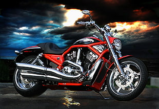 black and red cruiser motorcycle, Harley Davidson, motorcycle, VRSC HD wallpaper