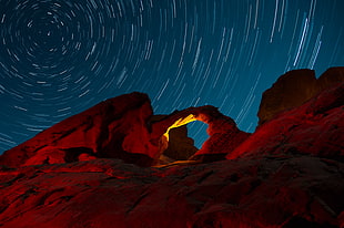 Arches Nation Park, Utah at nighttime time lapse photography HD wallpaper