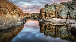 gray rock formation, nature, landscape, mountains, clouds