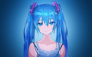 blue and red Spider-Man print textile, Hatsune Miku, blue hair