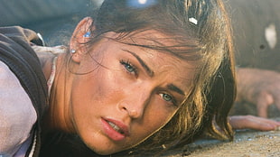 Megan Fox, Megan Fox, closeup, brunette, blue eyes