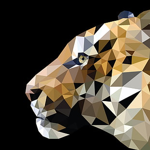 brown lion head artwork, tiger, low poly, illustration, triangle HD wallpaper