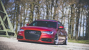 red Audi car, Audi S4, Audi A4, Stance, car