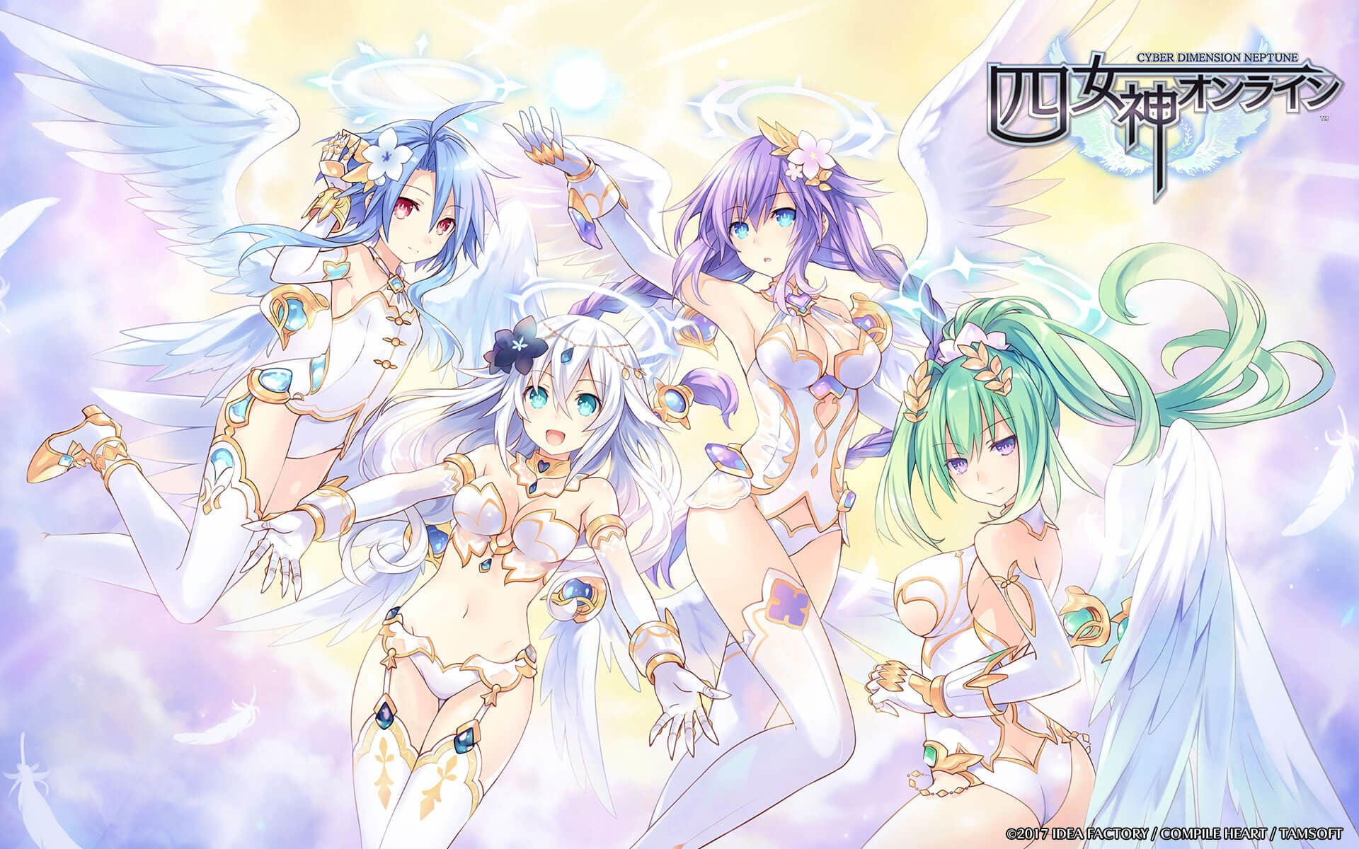 four female anime characters digital wallpaper, Hyperdimension Neptunia, Cyber Dimension Neptune, thigh-highs