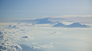 white clouds, landscape, mountains