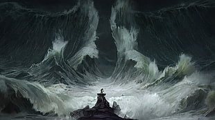 person in between of waves HD wallpaper