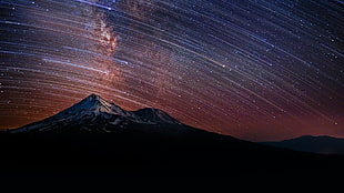 shooting stars and snowy mountains, nature, landscape, space, Milky Way