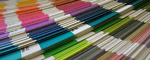 assorted-title books, painting, swatches, colorful, spectrum HD wallpaper