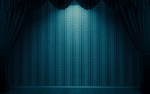 blue window curtain, abstract, stage shots HD wallpaper