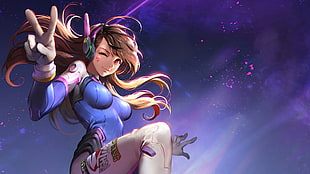 brown haired female game character digital wallpaper, Overwatch, video games, D.Va (Overwatch), digital art