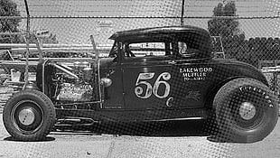 grayscale photo of vintage coupe, Hot Rod, monochrome, old car, vintage