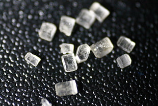 clear gemstones, sugar , crystallized