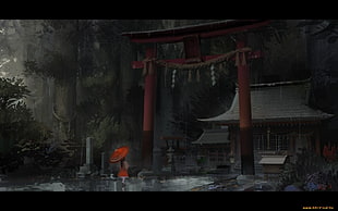 brown arche screengrab, temple, Touhou, Hakurei Reimu, China HD wallpaper