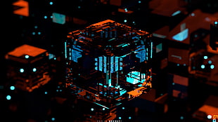 black and blue cube graphics HD wallpaper