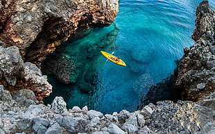 yellow kayak, nature, landscape, canoes, lake HD wallpaper