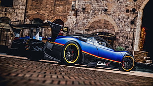 blue and black sports coupe, Pagani Zonda R, car, vehicle, supercars HD wallpaper