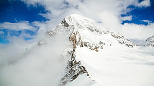 snow covered mountain, mountains, forest, snow, rocks