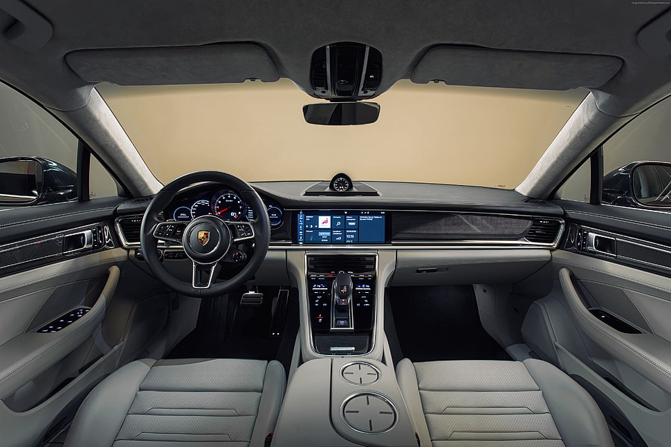 car interior displaying car stereo, control panel and steering wheel HD wallpaper