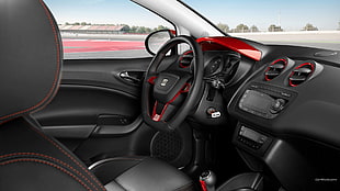 black SEAT car steering wheel, car, Seat Ibiza, car interior HD wallpaper