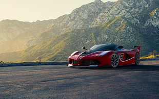 red and black sports coupe, sports car, Ferrari