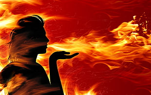 woman in fire illustration HD wallpaper