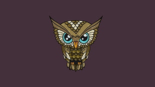 brown owl cartoon illustration, owl, minimalism HD wallpaper