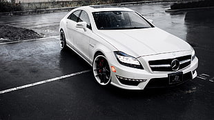 white Mercedes-Benz sedan, car, Mercedes-AMG, Mercedes-Benz CLS 63 AMG