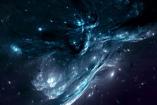 blue and white galaxy illustration, space, CGI, blue, ice HD wallpaper