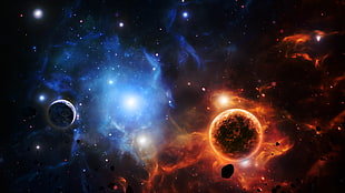 blue and red planets wallpaper, space, space art, planet, nebula HD wallpaper