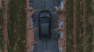 black car, Car, View from above, Road HD wallpaper