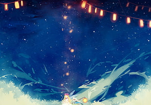 Touhou anime wallpaper, lights, fairies HD wallpaper