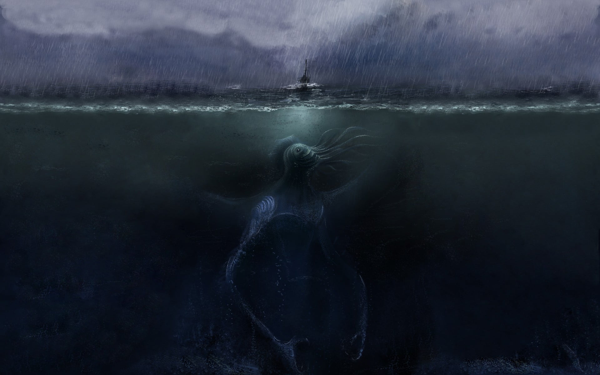 Ship on water above sea monster digital wallpaper, fantasy art, sea, sea  monsters, rain HD wallpaper | Wallpaper Flare