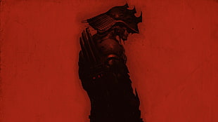 warrior painting, samurai, artwork, red, warrior