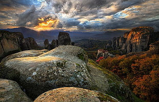 gray and black stone mountain, nature, landscape, sky, clouds HD wallpaper