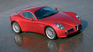 red coupe, Alfa Romeo, car, red cars, Alfa Romeo 8C HD wallpaper