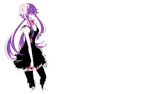 female anime character with purple hair and black scoop-neck cami-strap dress digital wallpaper HD wallpaper
