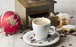 white ceramic mug filled with coffee