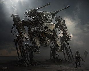 gray robot wallpaper, robot, Darek Zabrocki , science fiction, artwork