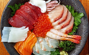 shrimp with vegetable, sashimi HD wallpaper