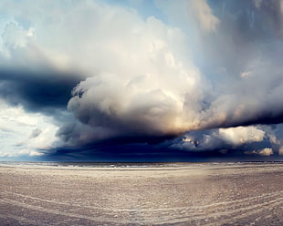 white clouds, sky, anime, sea, storm