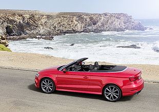 red convertible coupe near bodies of water landscape photography HD wallpaper