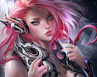 pink haired elf with gray headset digital arwork