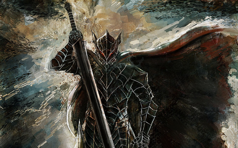 Armored Character Holding Sword Painting, Berserk, Berserk Armor, Guts ...